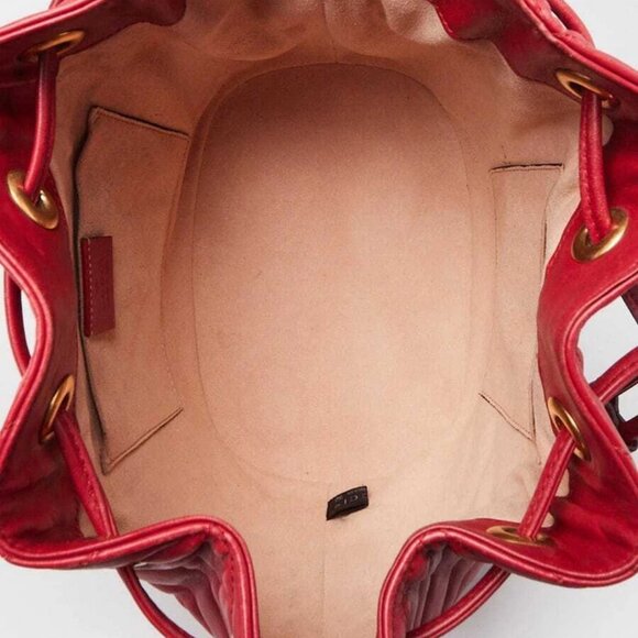 Gucci Red Chevron Quilted Leather Marmont Bucket Bag - Picture 10 of 12